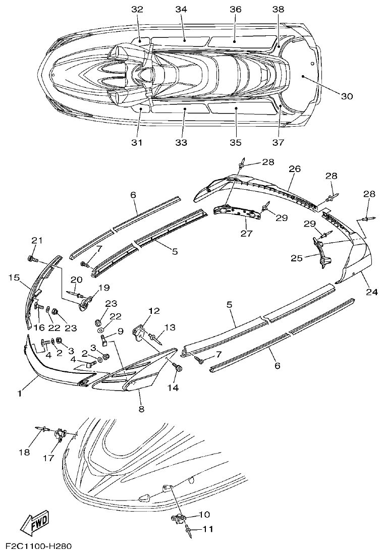 Yamaha GX18 GUNWALE & MAT parts diagram